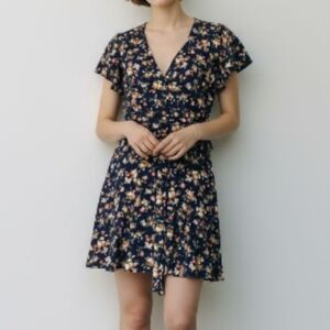 Trixxi Dark Y2K Floral Ditzy Print Flutter Sleeve Surplice Flared Dress XL